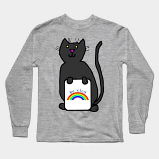 Cute Cat says Be Kind with Rainbow Long Sleeve T-Shirt